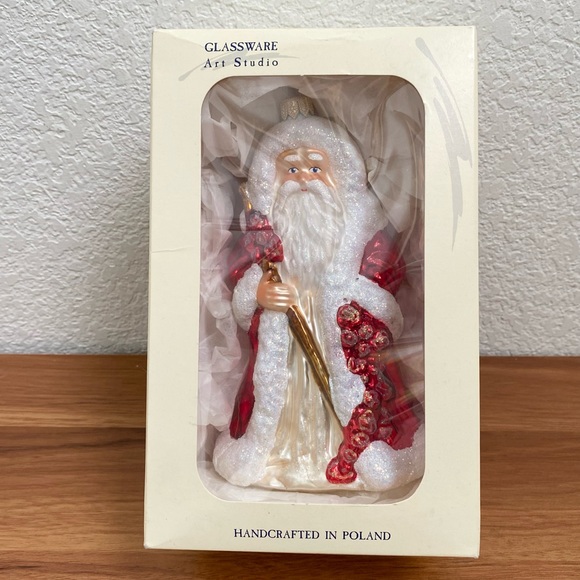 Glassware Art Studio Poland Santa Hand Blown Handcrafted Mercury Glass Ornament - Picture 5 of 16